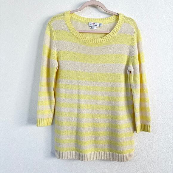 Vineyard Vines Striped Sweater Yellow Cream Linen Cashmere XS Preppy Coastal - Picture 1 of 5